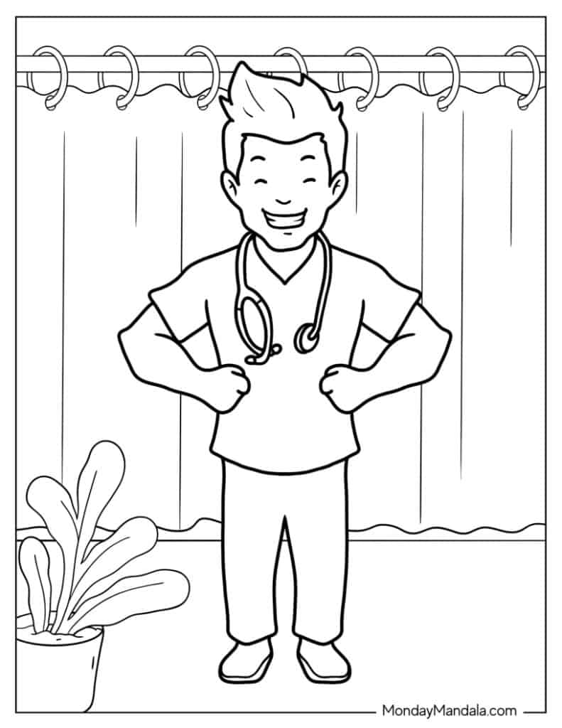 Doctor nurse coloring pages free pdf printables