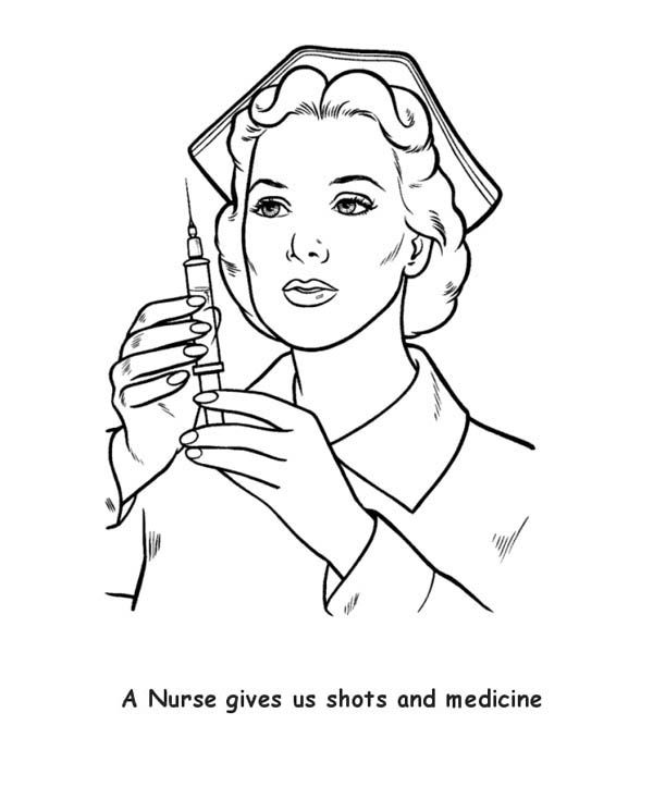 A nurse gives us shots and medicine coloring page