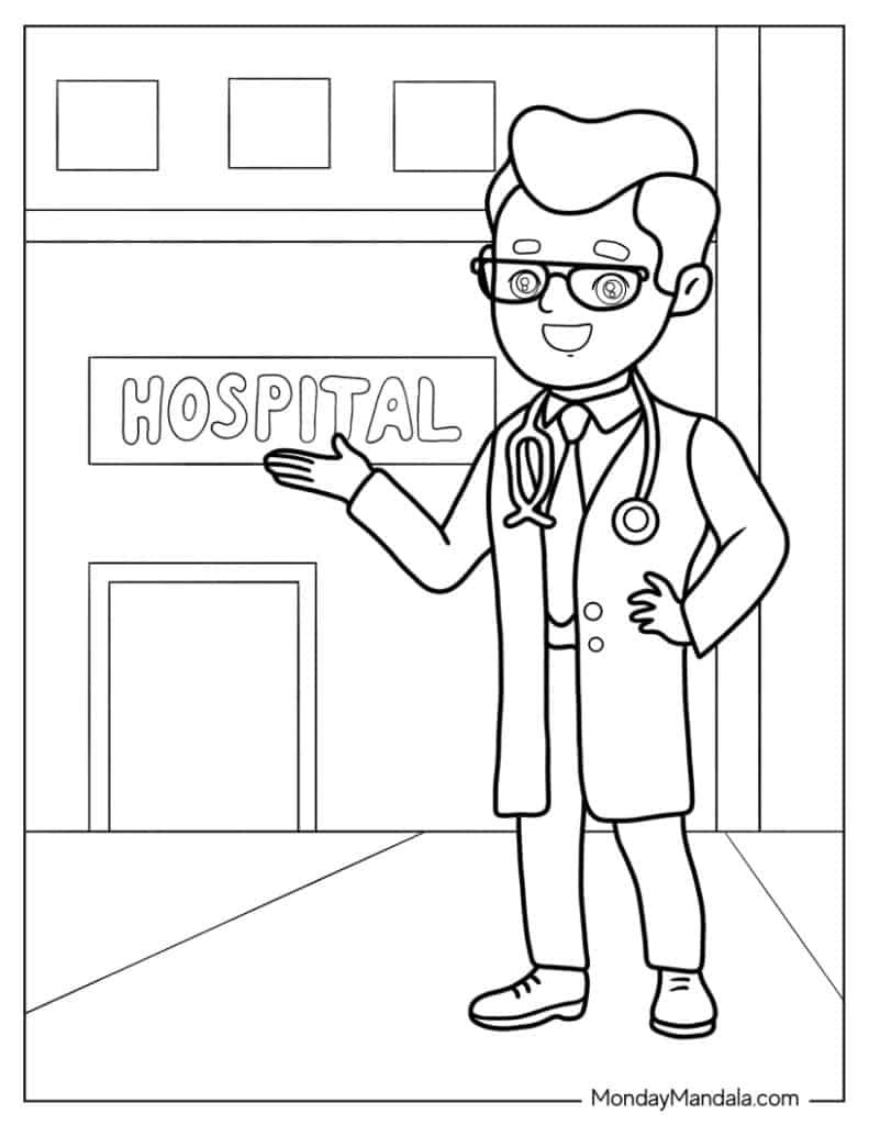 Doctor nurse coloring pages free pdf printables