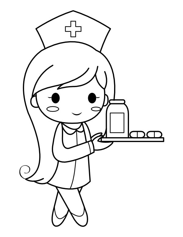 Printable nurse with medicine coloring page nurse cartoon nurse drawing drawing videos for kids