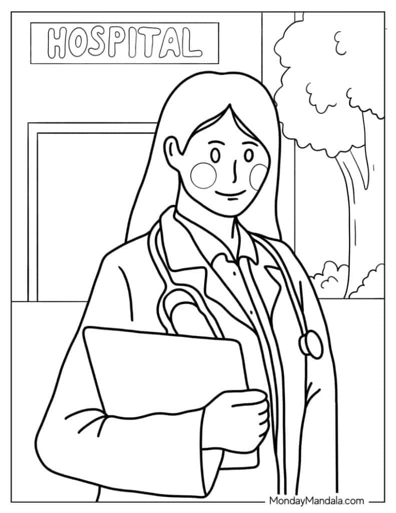 Doctor nurse coloring pages free pdf printables