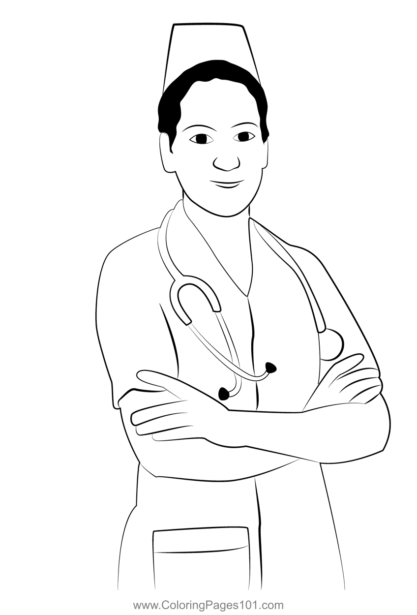 Female nurse coloring page for kids