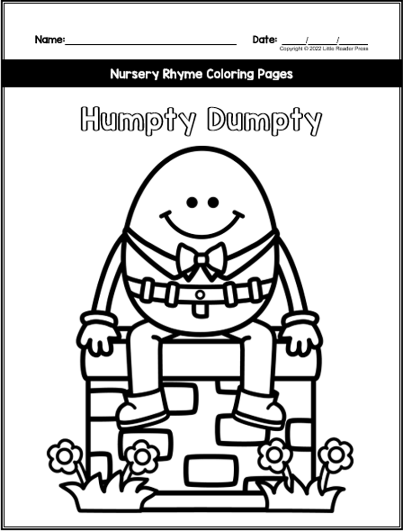 Humpty dumpty nursery rhyme coloring pages book made by teachers