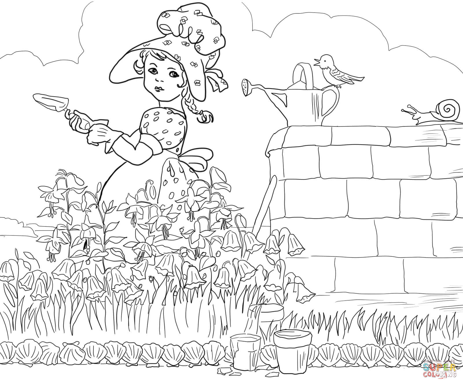 Mary mary quite contrary nursery rhyme coloring page free printable coloring pages