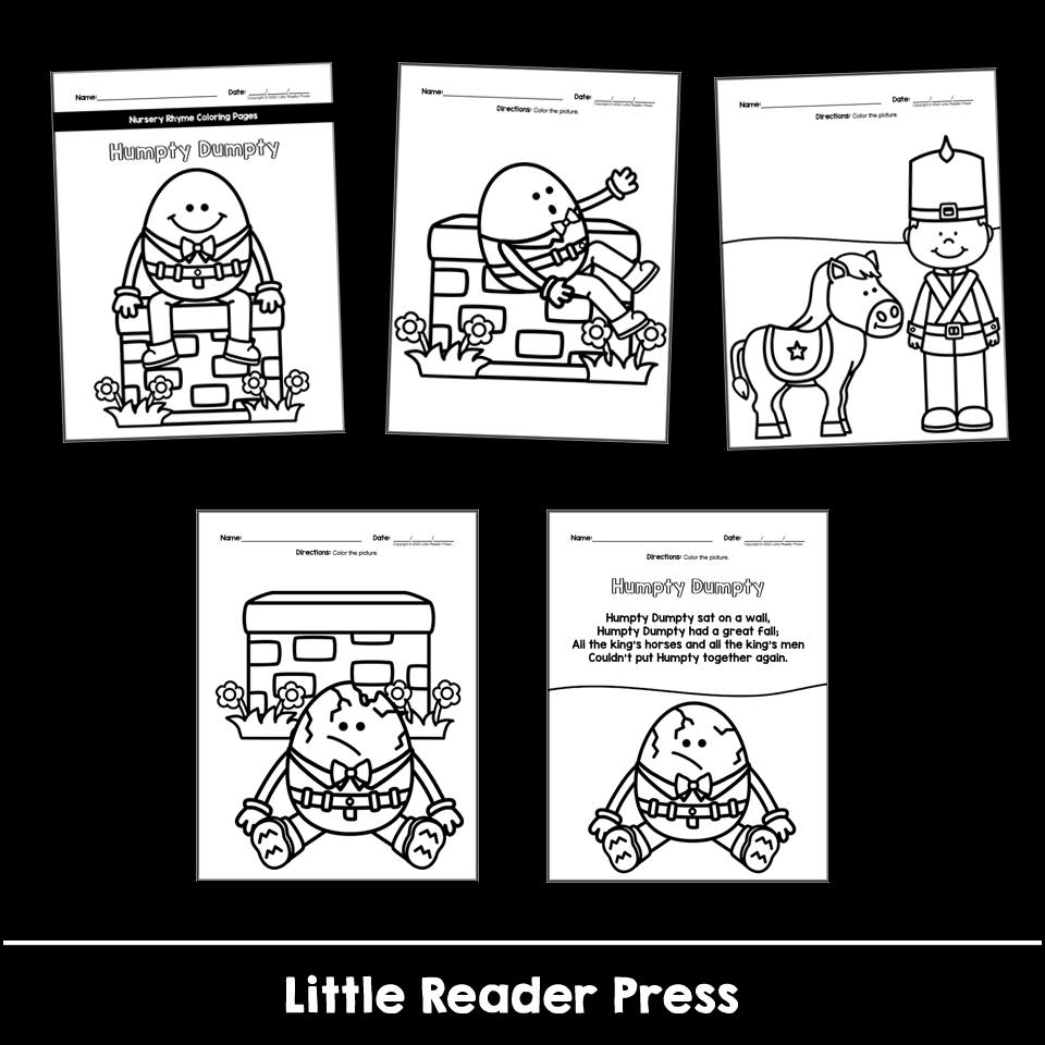 Humpty dumpty nursery rhyme coloring pages book made by teachers