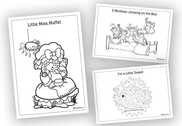 X nursery rhyme colouring pages