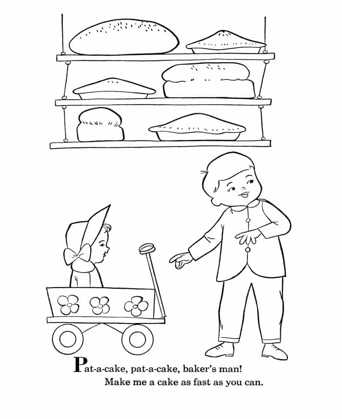 Nursery rhymes pat a cake coloring page