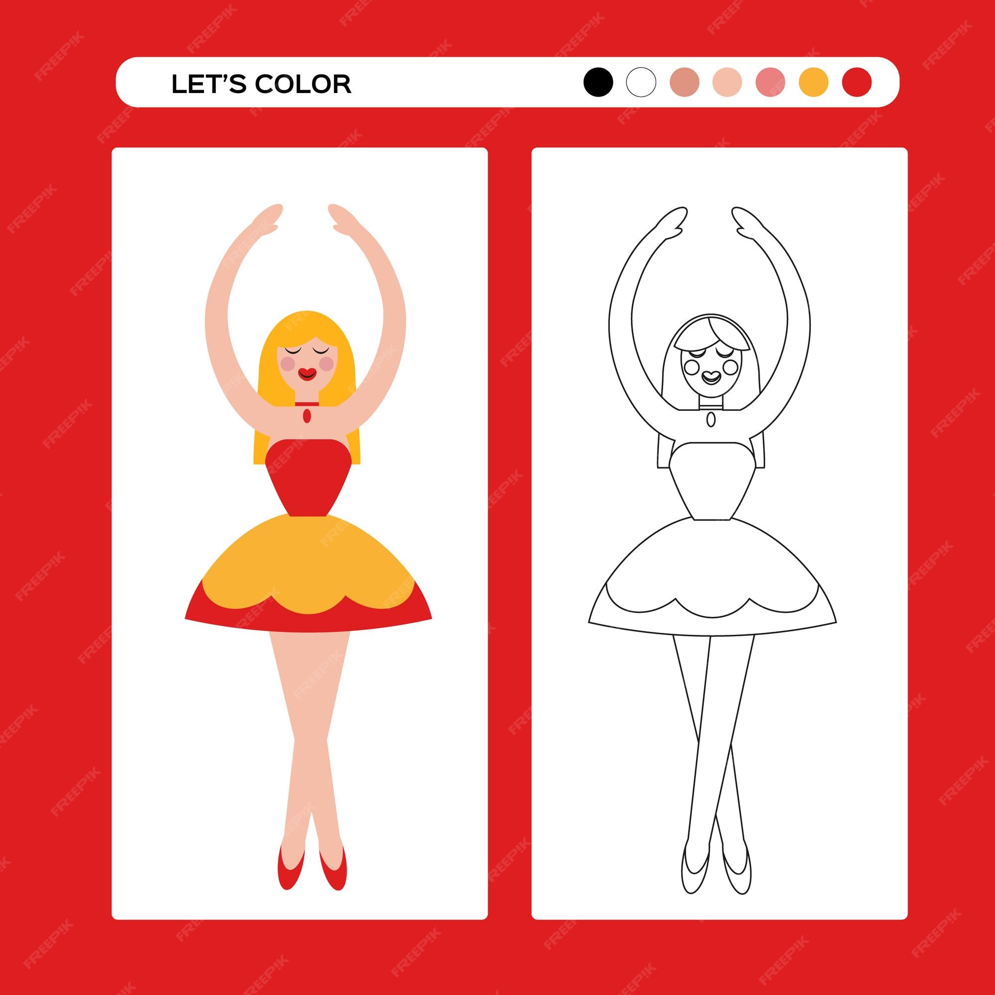 Premium vector nutcracker girl ballet dancer ballet coloring page kids educational game in flat and outline design winter coloring book