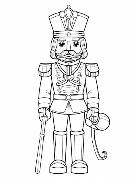 Premium ai image a coloring page of a nutcracker with a sword and a hat generative ai