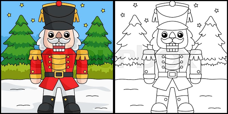 Christmas nutcracker coloring page illustration stock vector