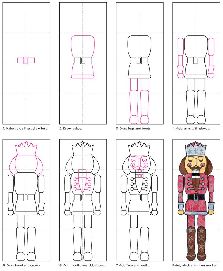 Easy how to draw a nutcracker tutorial video and nutcracker coloring page christmas art projects kids art projects christmas art