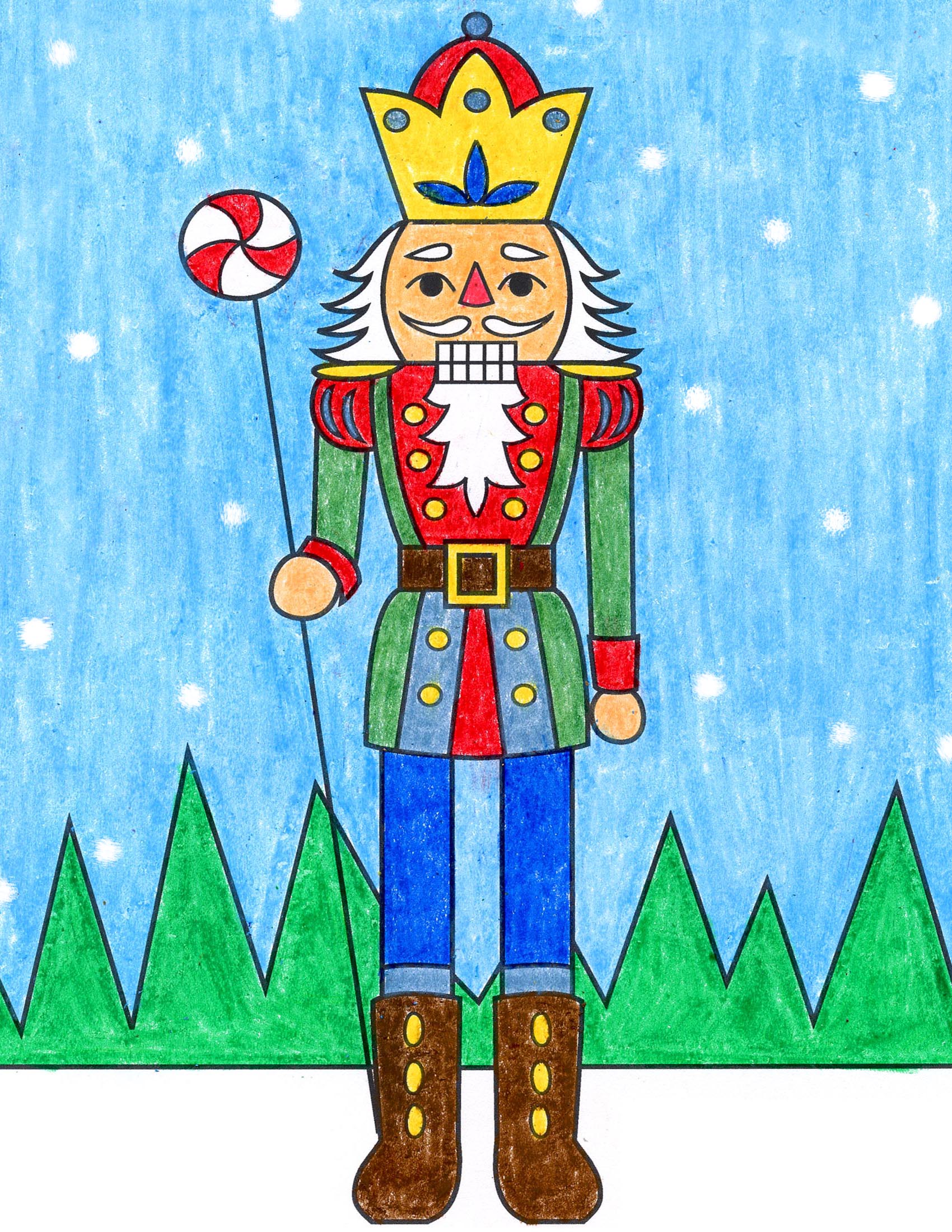 Easy how to draw a nutcracker tutorial video and coloring page