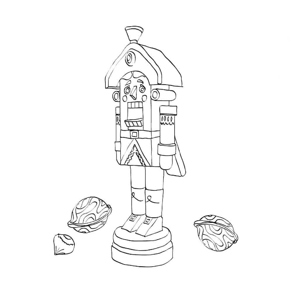 Simple nutcracker and nuts coloring page