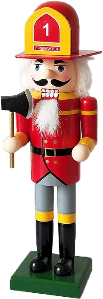 Microheal traditional painted wooden fireman nutcracker holding axe christmas figurine puppet for decoration collection inches height home kitchen