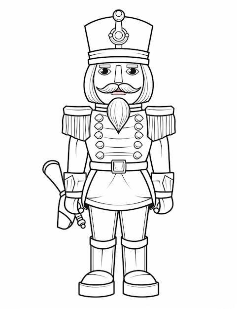 Premium ai image a coloring page of a nutcracker with a sword and a hat generative ai