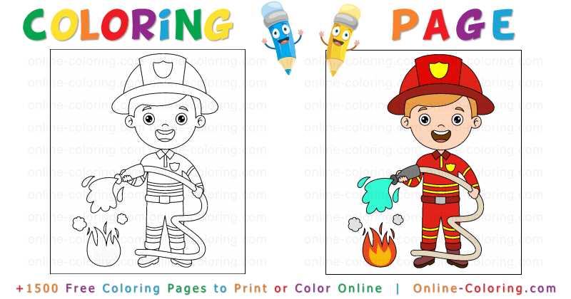 Young fireman free online coloring page