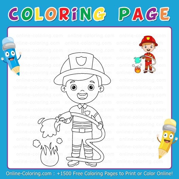 Young fireman free online coloring page