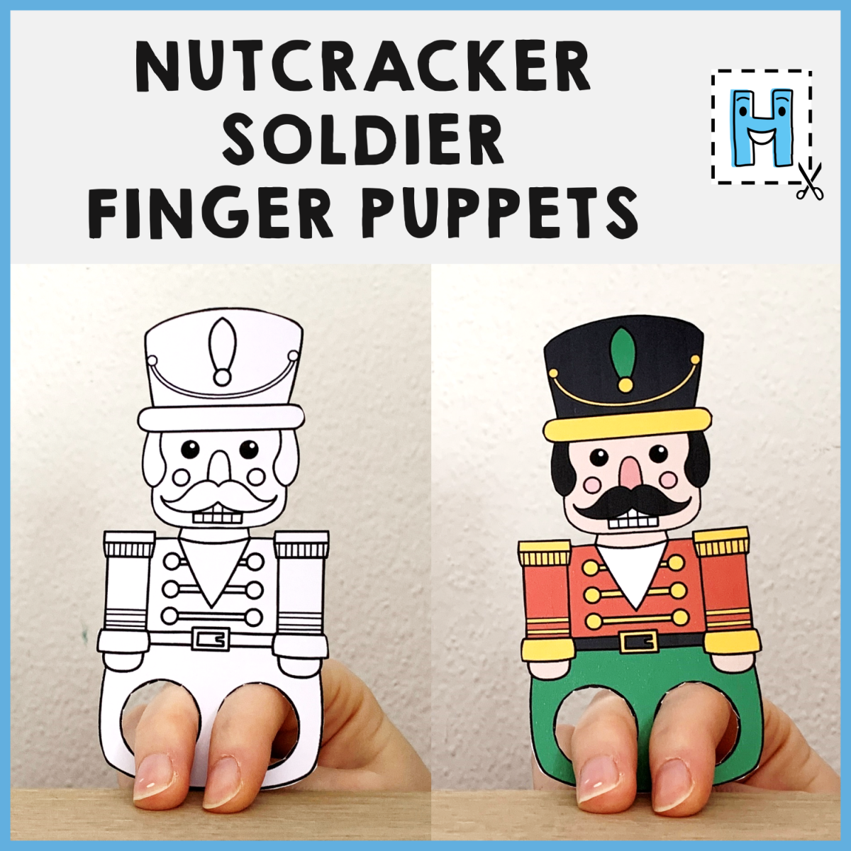 Nutcracker toy finger puppet printable winter christmas paper craft activity made by teachers