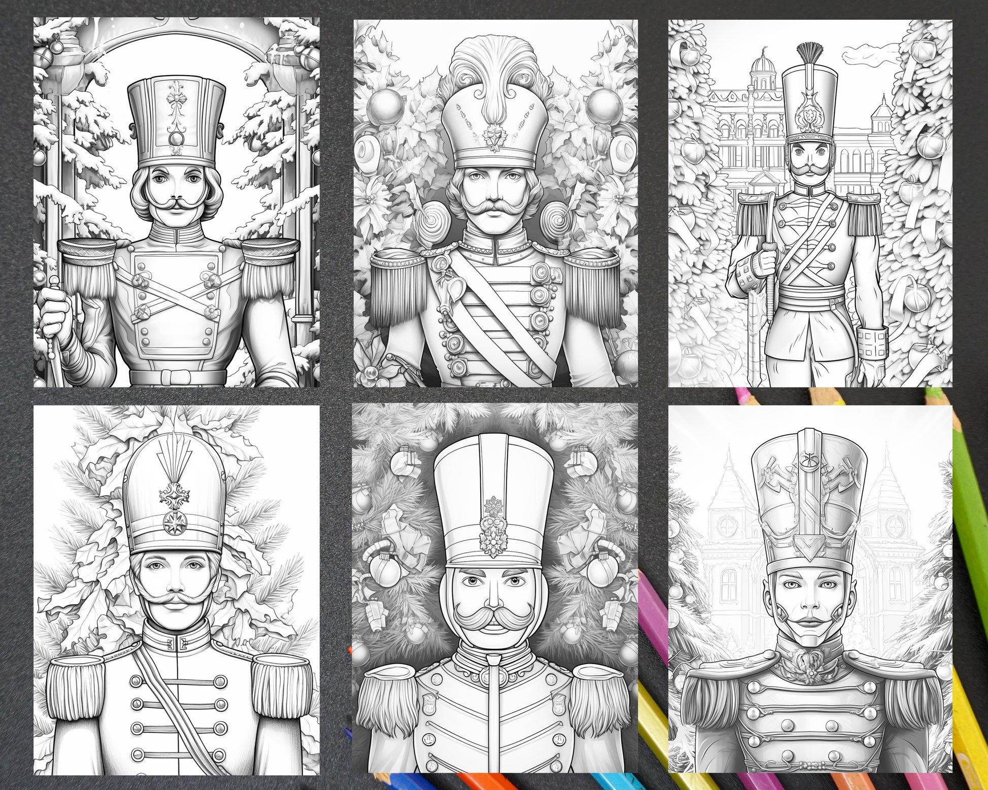 Christmas nutcrackers grayscale coloring pages for adults printabl â coloring