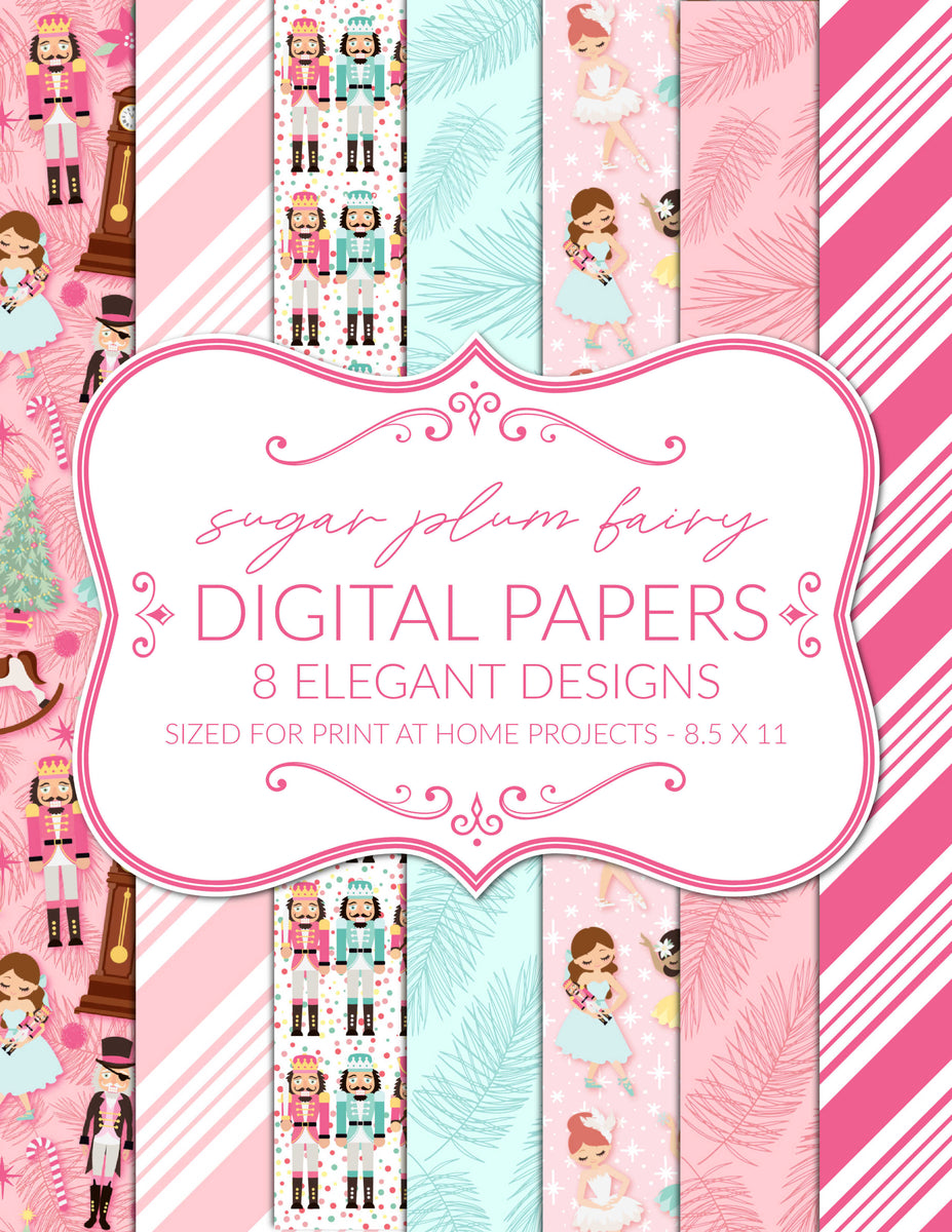 Printable christmas digital papers pack nutcracker sugar plum fairy