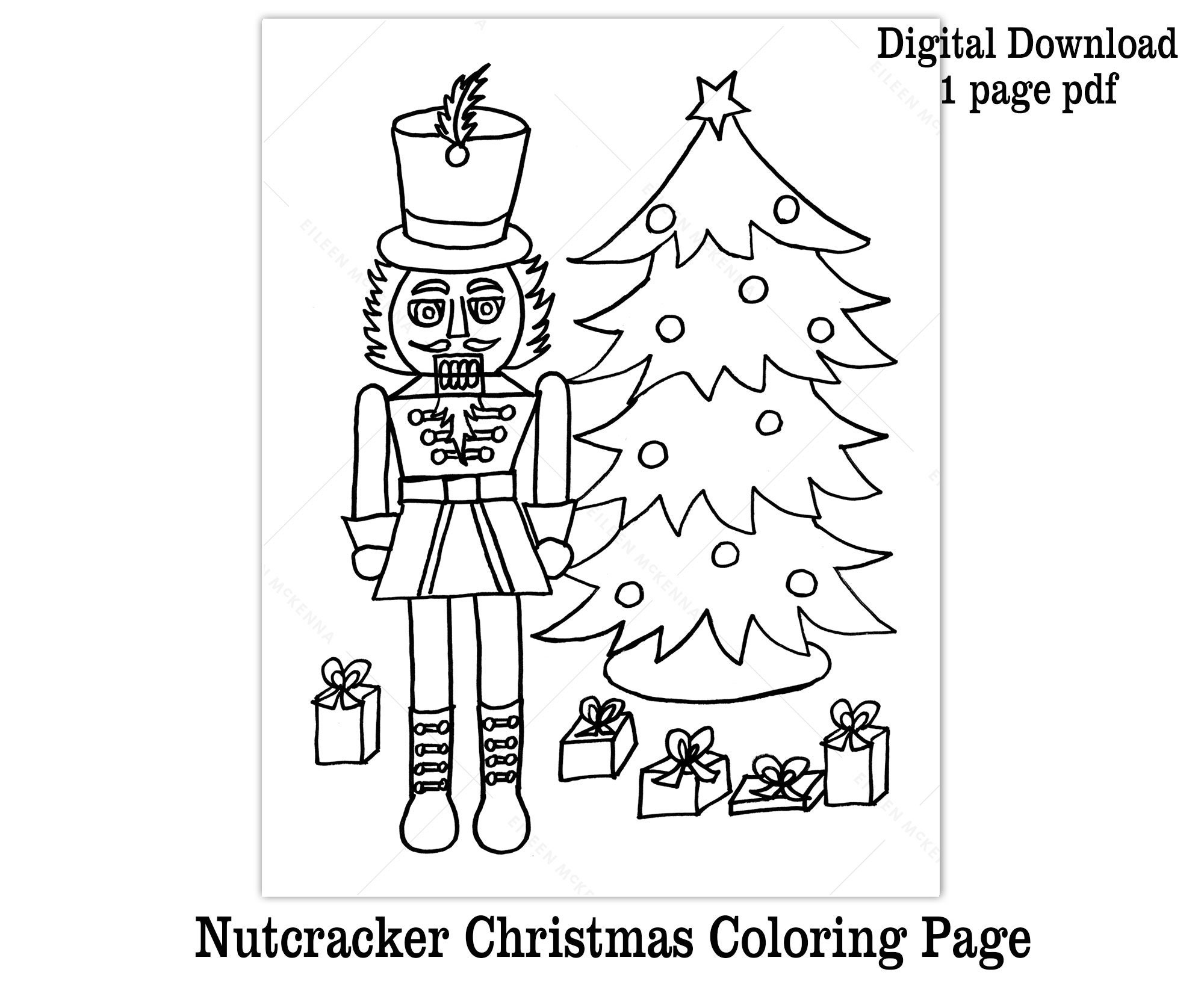Nutcracker christmas coloring page printable kids christmas coloring sheet fun kids art holiday activity christmas tree digital download