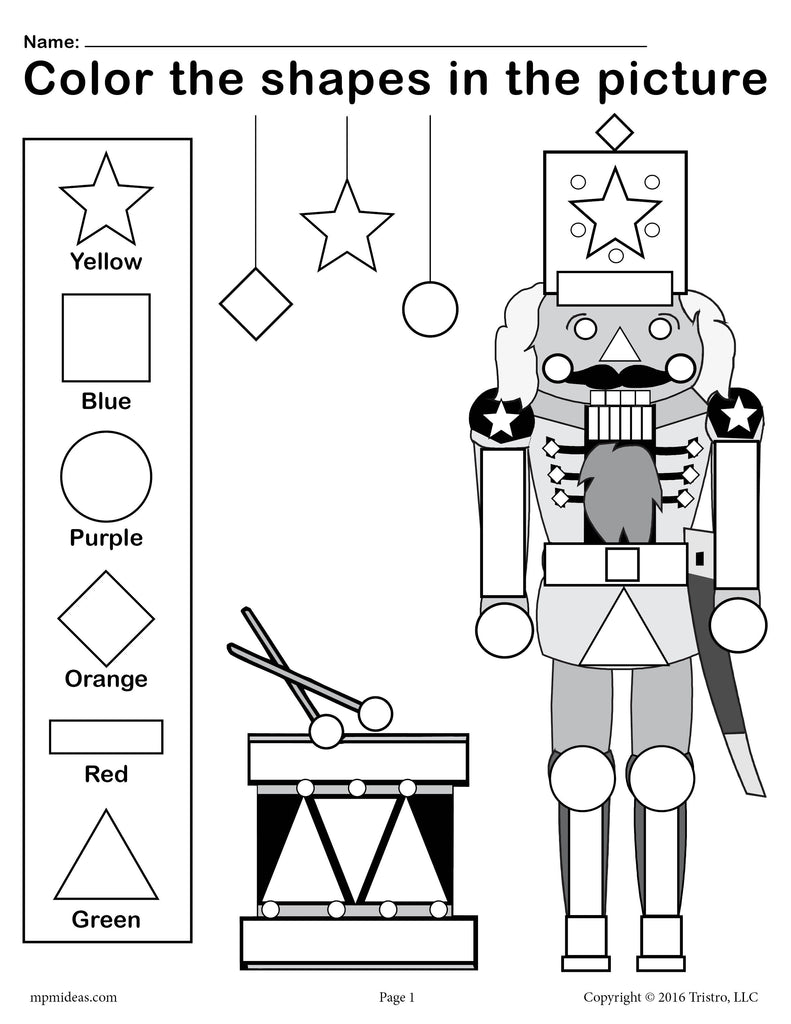 Printable nutcracker shapes worksheet coloring page â