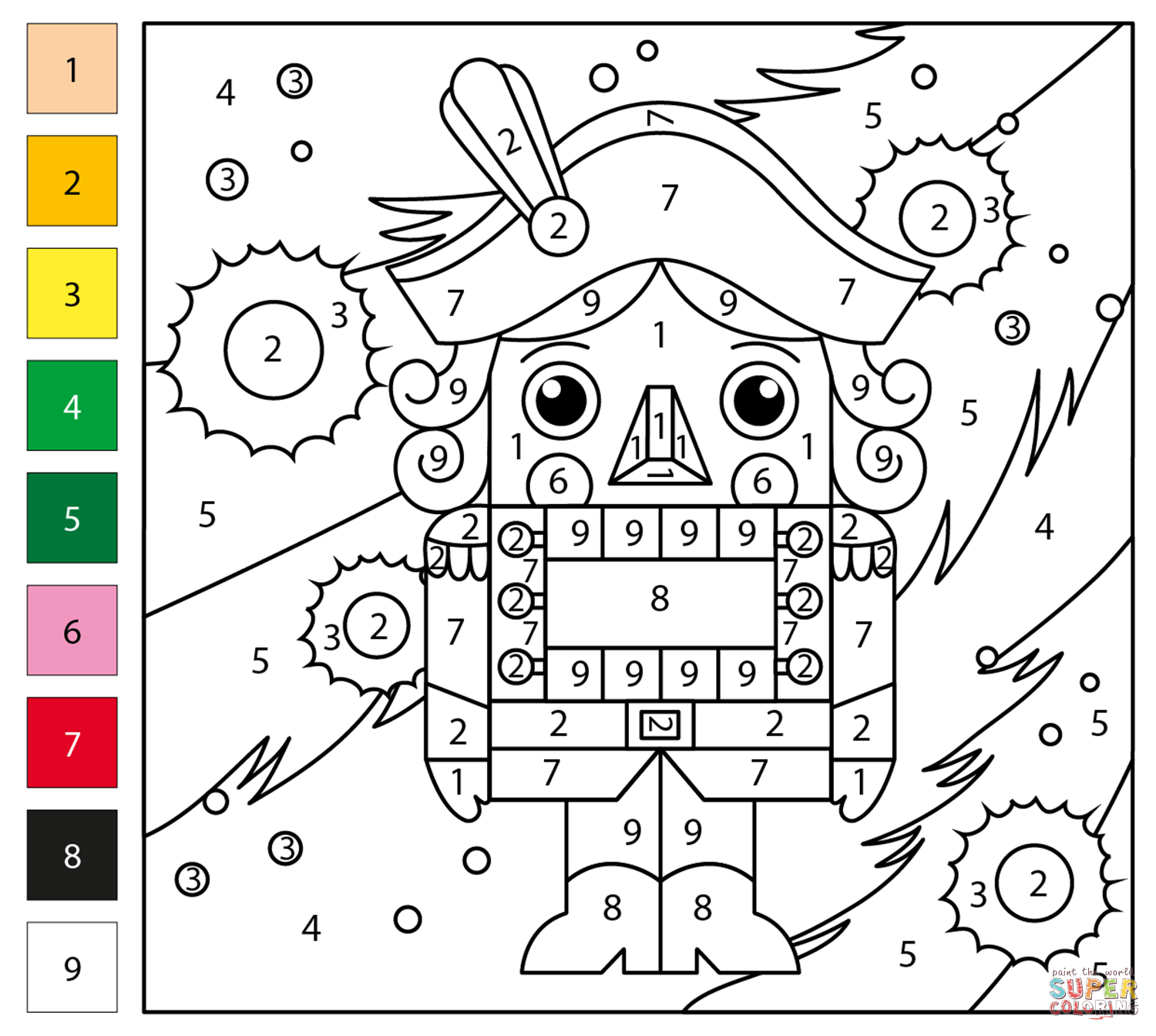 Nutcracker color by number free printable coloring pages