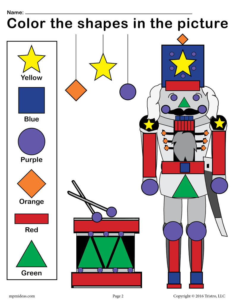 Printable nutcracker shapes worksheet coloring page â