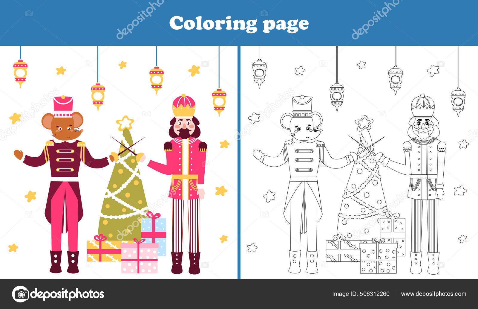 Christmas coloring page cute nutcracker character mouse king fighting cartoon stock vector by lozovytskairyna