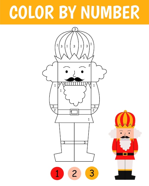 Premium vector color by number game for kids cute nutcracker in cartoon style christmas coloring page