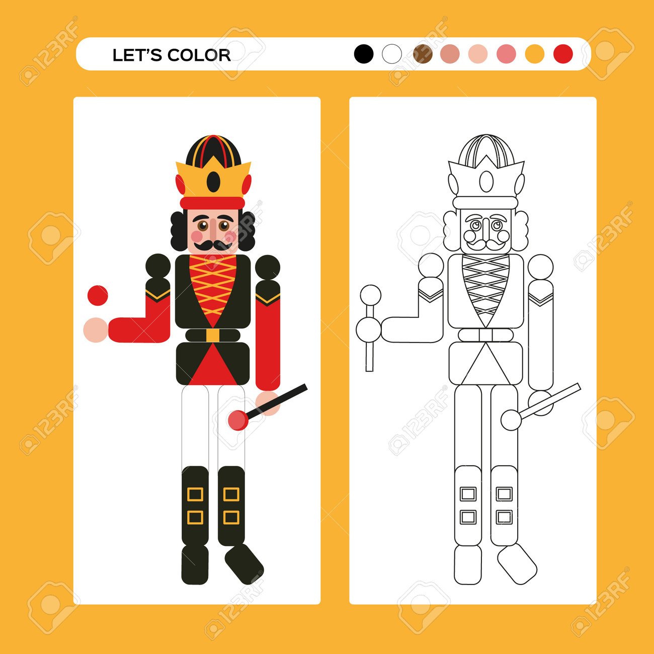 Nutcracker christmas coloring page kids educational game in flat and outline design winter coloring book merry christmas and happy new year winter holidays royalty free svg cliparts vectors and stock illustration image