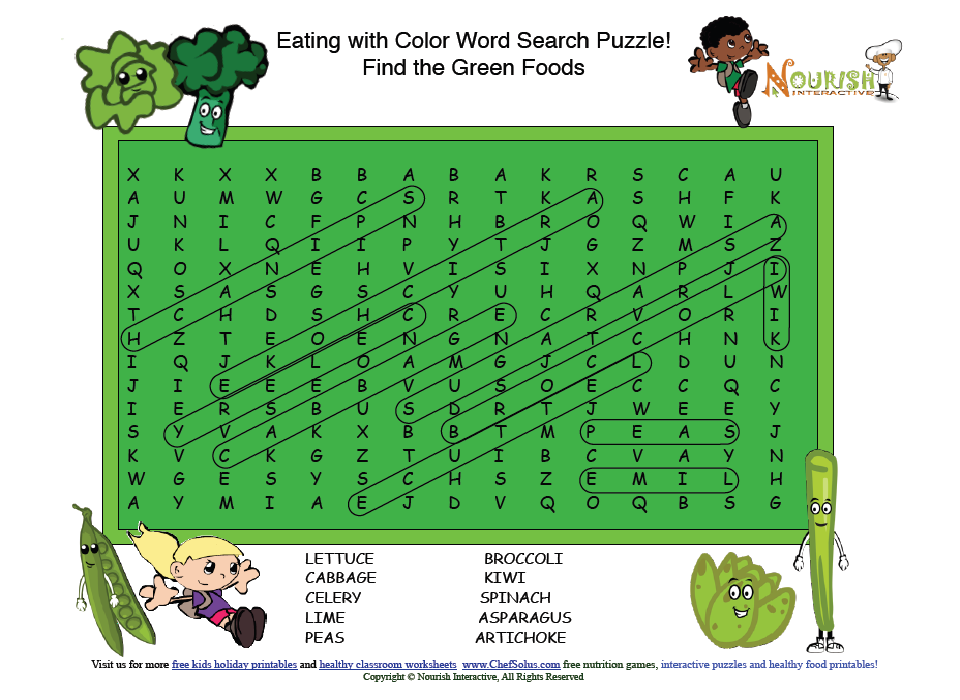 Eating with color word search puzzle answer key nutrition activities fun education