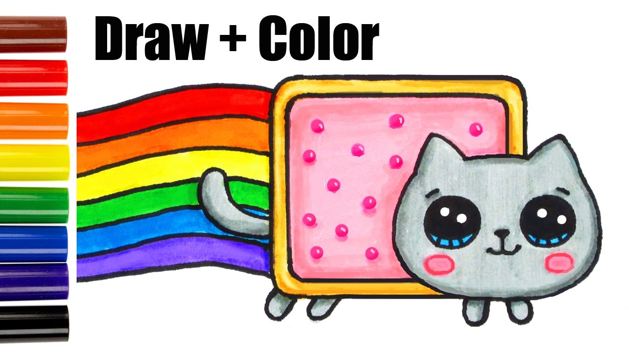 How to draw color nyan cat step by step easy and cute