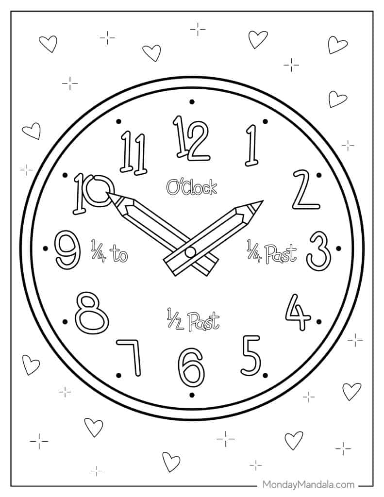 Clock coloring pages free pdf printables