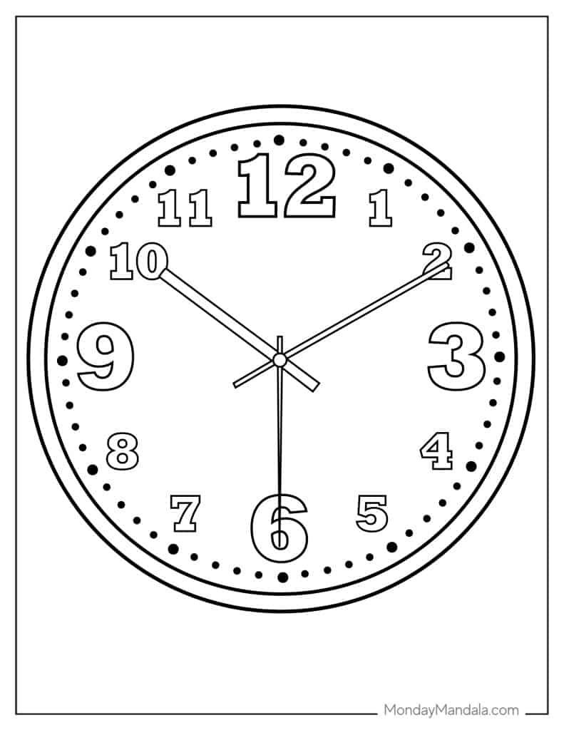 Clock coloring pages free pdf printables