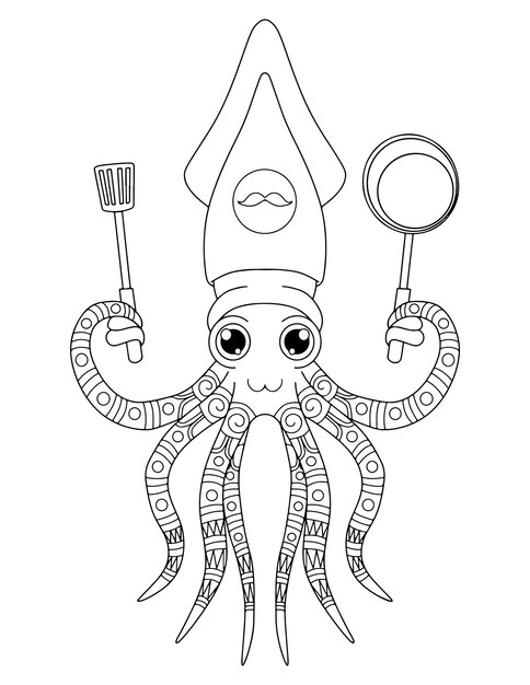 Premium vector hand drawn black and white octopus octopus coloring page outline octopus drawing