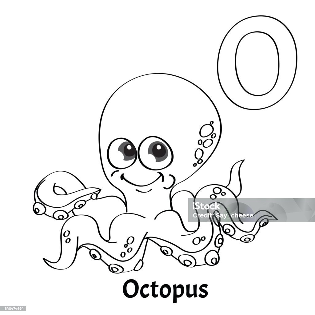 Vector alphabet letter o coloring page octopus stock illustration