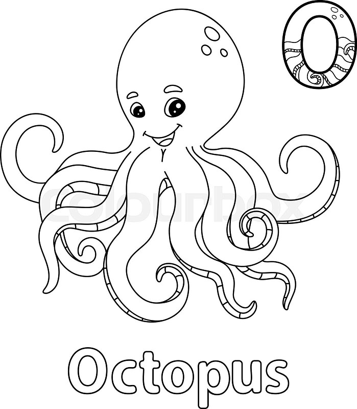 Octopus alphabet abc coloring page o stock vector