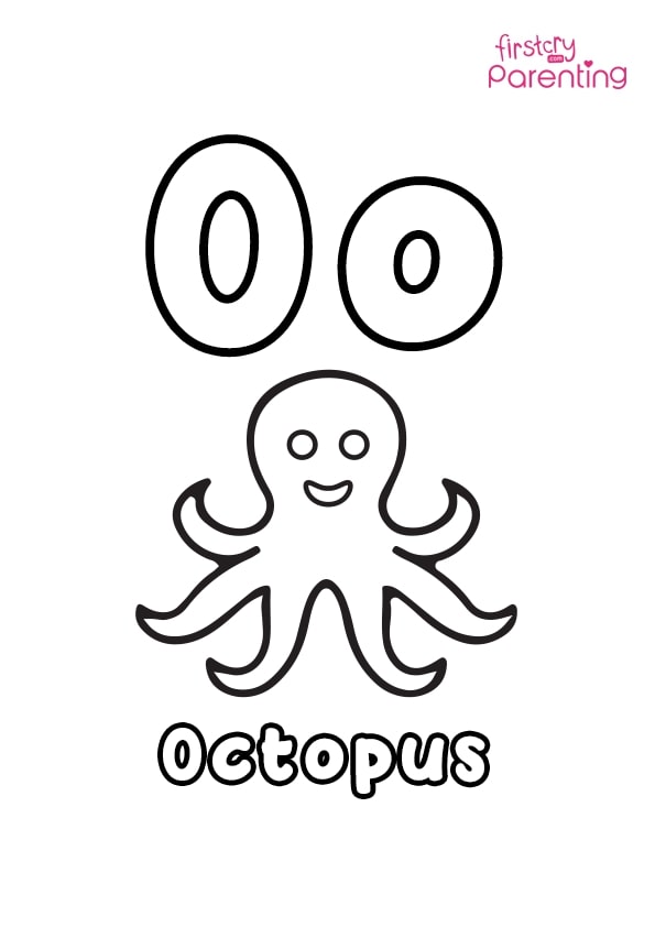 O for octopus coloring page for kids