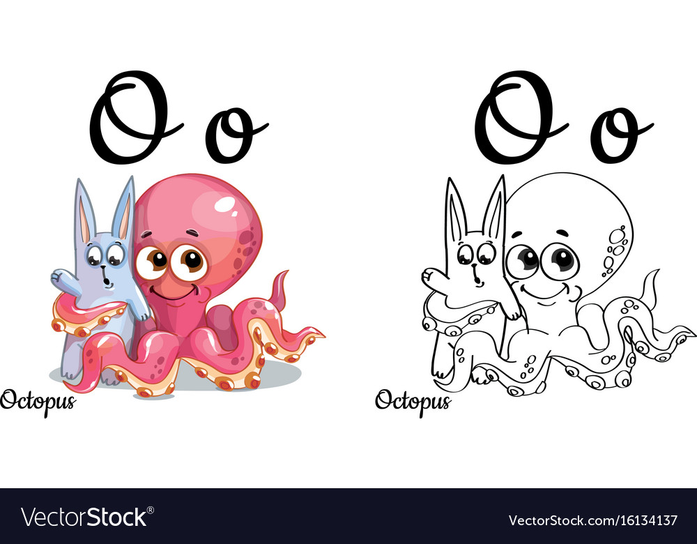 Octopus alphabet letter o coloring page royalty free vector