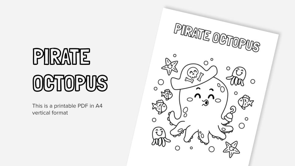 Pirate octopus printable coloring worksheet