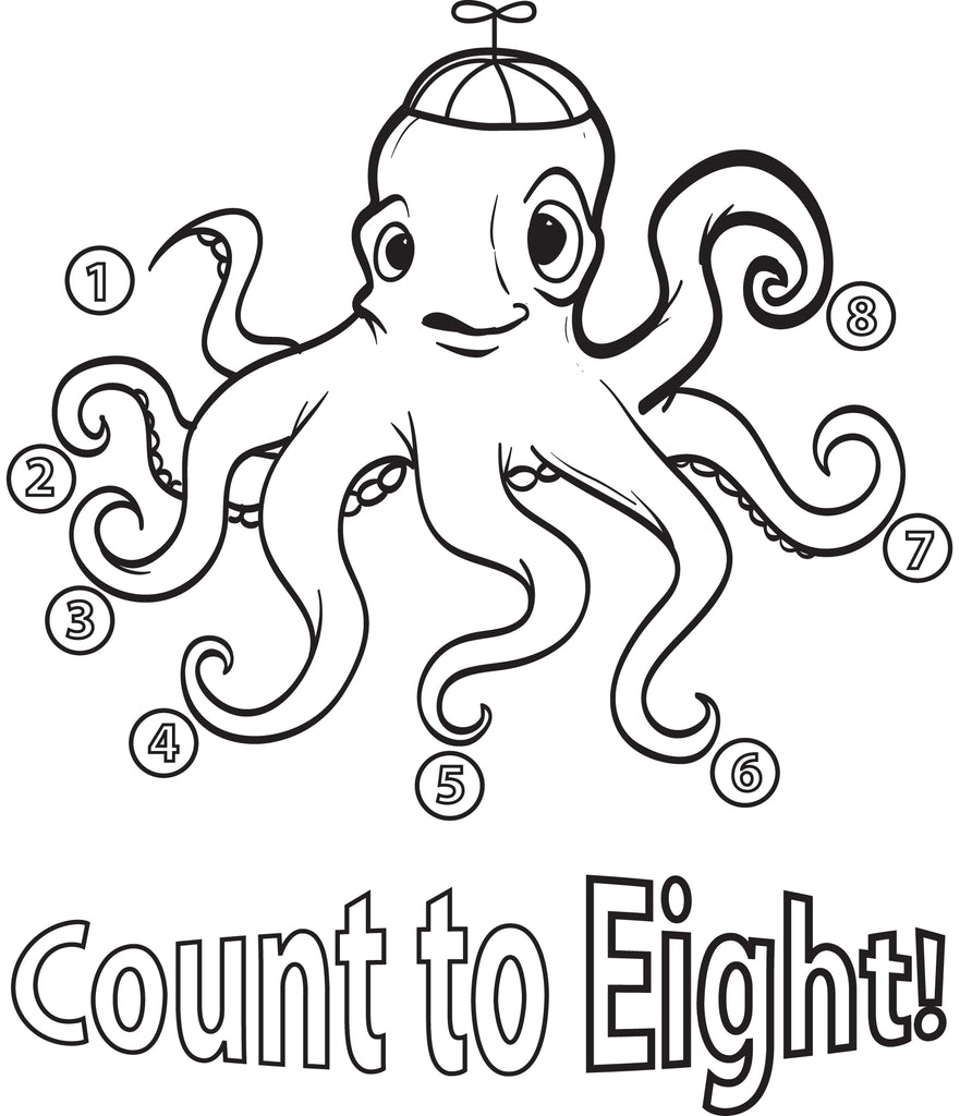 Printable count to eight octopus coloring page for kids â