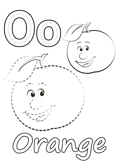 Premium vector coloring pages of orange and the letter o suitable for use in childrens coloring books