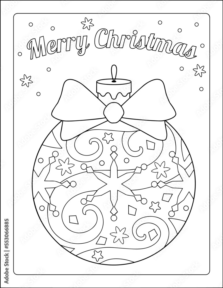 Christmas ornaments coloring pages large bow patterned for kids vector