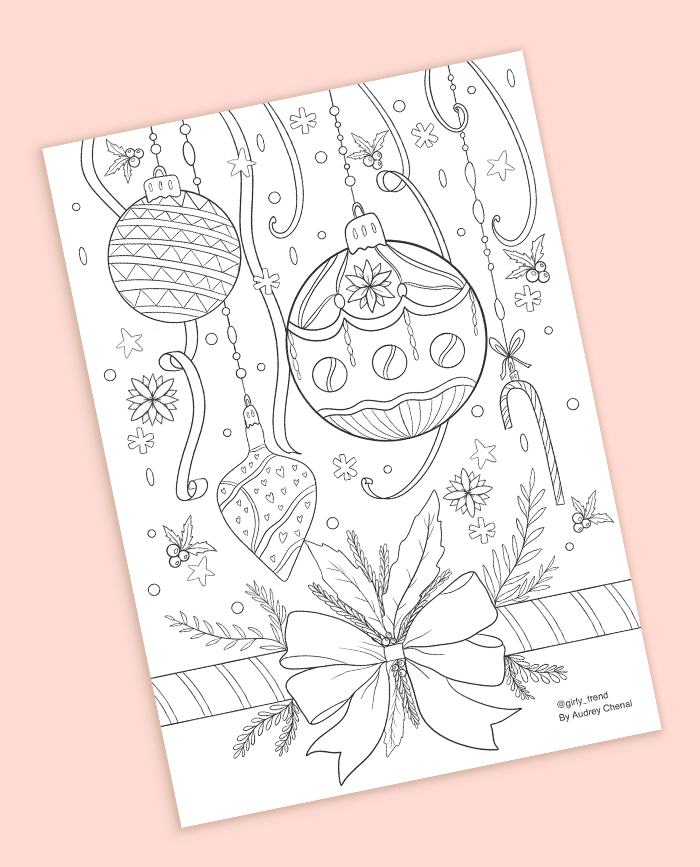 Christmas ornament coloring page by audrey chenal