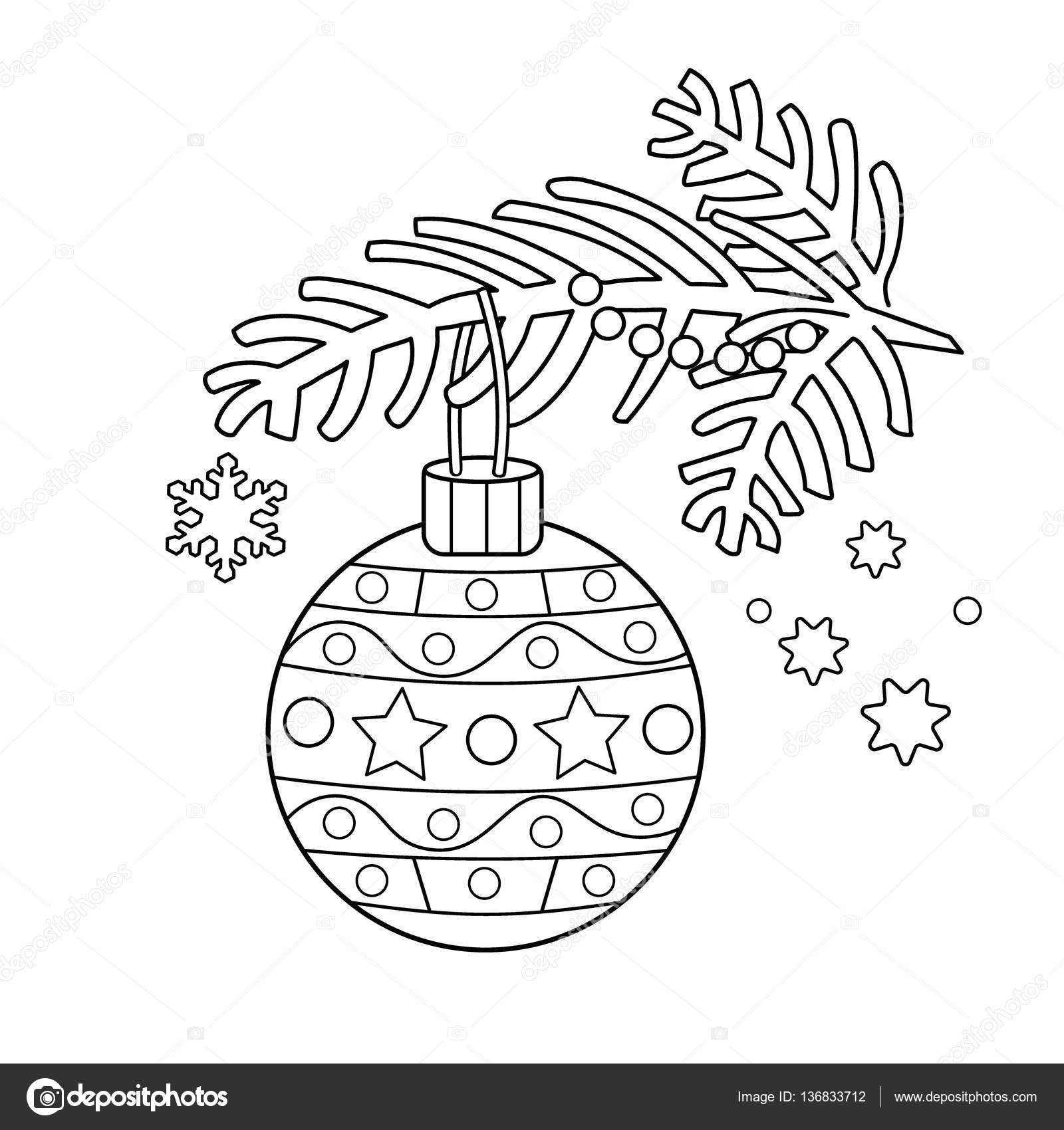 Coloring page outline of christmas decoration christmas tree branch new year coloring book for kids stock vector by oleon