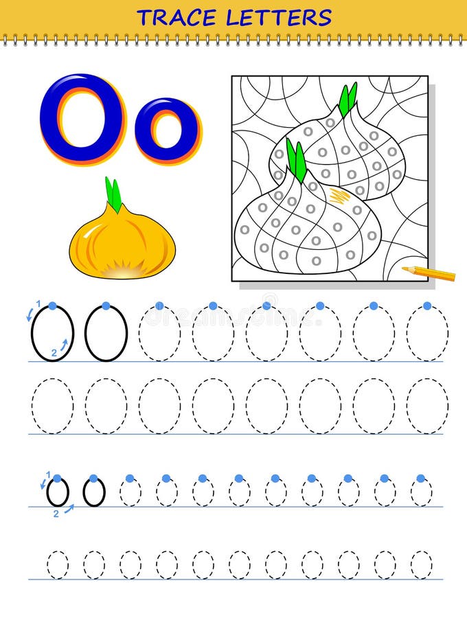 Tracing letter o for study alphabet printable worksheet for kids education page for coloring book stock vector