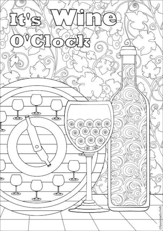 Wine oclock printable adult coloring page from favoreads coloring book pages for adults and kids coloring sheets coloring designs download now