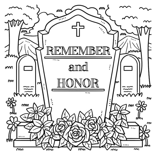 Premium vector memorial day remember and honor coloring page