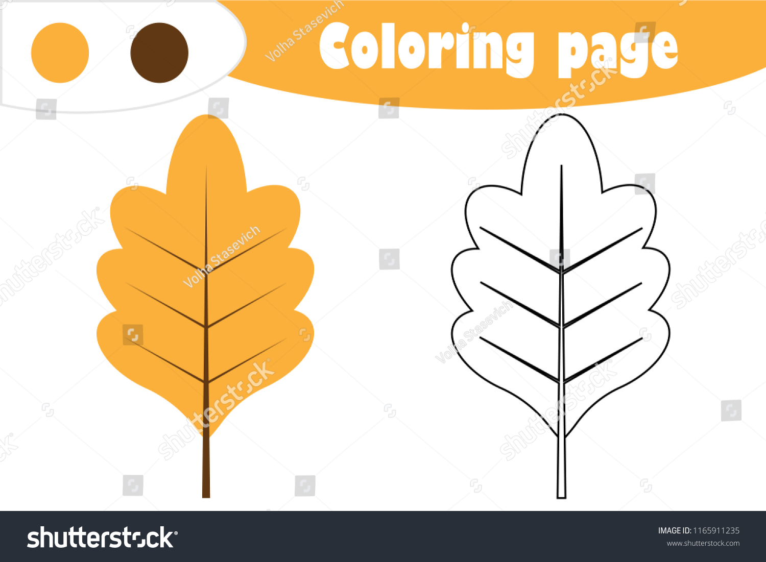 Oak leaf cartoon style autumn coloring stock vector royalty free